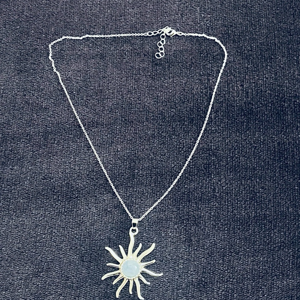 Sterling Silver Larimar Sun Pendant Necklace